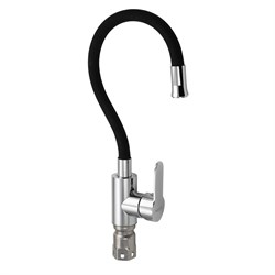 Смеситель кухонный хромированный, гибкий гусак ЧЁРНЫЙ, из нержавеющей стали марки 304 - фото 40250