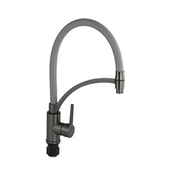 Смеситель для кухни, гибкий тёмно-серый излив с фиксацией, корпус из нержавеющей стали марки SUS 304, цвет ГРАФИТ. - фото 40287