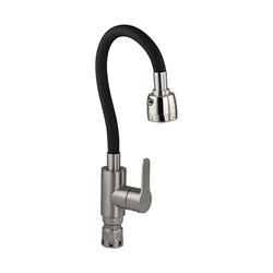 Смеситель для кухни, с гибким чёрным изливом и двухрежимным аэратором, корпус из нержавеющей стали марки SUS 304, цвет САТИН. - фото 40295