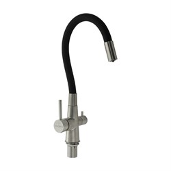 Смеситель кухонный С-образный гибкий излив, ЧЁРНЫЙ, шаровый, с двойным выпуском воды для фильтра, из нержавеющей стали марки 304 - фото 40380