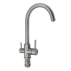 Смеситель кухонный С-образный излив, шаровый, с двойным выпуском воды для фильтра, из нержавеющей стали марки 304 - фото 40390