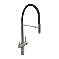 Смеситель кухонный С-образный гибкий излив - ЧЁРНЫЙ , шаровый, с двойным выпуском воды для фильтра, из нержавеющей стали марка 304 - фото 40395