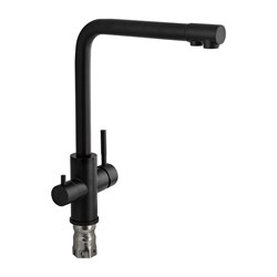 Смеситель кухонный Г-образный излив, ЧЁРНЫЙ, шаровый, с двойным выпуском воды для фильтра, из нержавеющей стали марка 304 - фото 40405