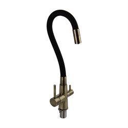 Смеситель для кухни с гибким черным изливом, шаровый, с двойным выпуском воды для фильтра, из нержавеющей стали марки 304, цвет БРОНЗА. - фото 40440