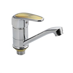 Смеситель для кухни и раковины шаровый, поворотный излив 15 см, ручка с вставкой цвета золото, цвет корпуса ХРОМ. - фото 40579