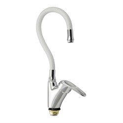 Смеситель кухонный, шаровый, боковой, с сатеновой ручкой, с гибким изливом БЕЛОГО цвета - фото 40726