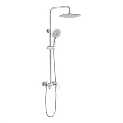 Смеситель + стойка душевая "тропический душ" с двумя БЕЛЫМИ квадратными лейками, латунный корпус, цвет ХРОМ. - фото 40846