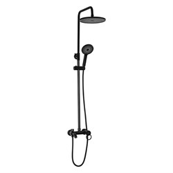 Смеситель + стойка душевая "тропический душ" с двумя круглыми лейками, латунный корпус, цвет ЧЕРНЫЙ. - фото 40851
