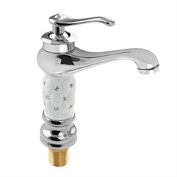 Смеситель для раковины, ХРОМ с белой керамичекой вставкой на корпусе со стразами, шаровый - фото 40921