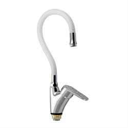 Смеситель кухонный, шаровый, боковой, ручка с белой мозаикой, с гибким изливом БЕЛОГО цвета - фото 40997