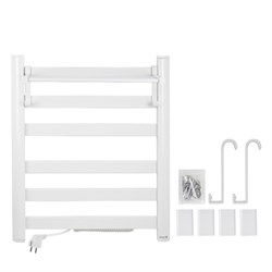 Полотенцесушитель электрический, ЛЕСЕНКА с ПОЛКОЙ, 500 х 600 х 270 мм, 5 плоских перекладин, 135 W, из алюминия, цвет БЕЛЫЙ. - фото 41786