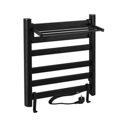 Полотенцесушитель электрический, ЛЕСЕНКА с ПОЛКОЙ, 500 х 600 х 270 мм, 5 плоских перекладин, 135 W, из алюминия, цвет ЧЕРНЫЙ. - фото 41792