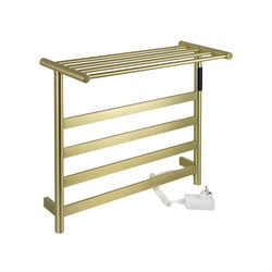 Полотенцесушитель электрический, 510 х 575 х 220 мм, лесенка на 4 перекладины с полкой, 75 W, из нержавеющей стали, сенсорное управление с таймером до 24 часов, цвет матовое ЗОЛОТО. - фото 41832