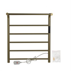 Полотенцесушитель электрический, с сенсорным управлением, с таймером до 24 часов, температура нагрева 35 - 70° С, лесенка 5 перекладин, с полкой, 530 х 620 х 295 мм, из нержавеющей стали, цвет матовое ЗОЛОТО. - фото 41871