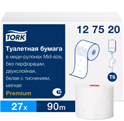 Туалетная бумага Tork mid-size в миди-рулонах мягкая Т6 (127520)