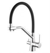 смеситель  для кухни с подключением  фильтра питьевой воды.латунь+цинк      (хром +чёрный силикон носик)