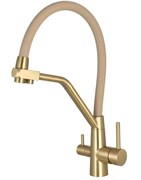 смеситель  для кухни с подключением  фильтра питьевой воды.латунь+цинк      (золото + бежевый силикон носик)