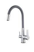 Смеситель для кухни с подключением фильтра питьевой воды с силиконовым изливом D159317-2,  хром и  серый