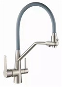 Смеситель для кухни с подключением фильтра питьевой воды с силиконовым изливом H159317,  сатин и  серый