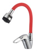 Смеситель для кухни с гибким силиконовым изливом D150628-4T,  красный и  хром