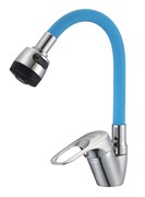 Смеситель для кухни с гибким силиконовым изливом D150628-6T,  синий и  хром