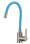 Смеситель для кухни с гибким силиконовым изливом H155316-6,  синий и  сатин