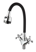 Смеситель для кухни с силиконовым изливом  D153810-1T,  чёрный и  хром, угол поворота 180°