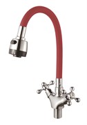 Смеситель для кухни с силиконовым изливом  D153810-4T,  красный и  хром, угол поворота 180°