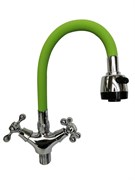 Смеситель для кухни с силиконовым изливом  D153810-5T,  зелёный и  хром, угол поворота 180°