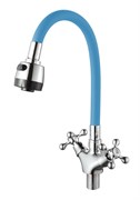 Смеситель для кухни с силиконовым изливом  D153810-6T,  синий и  хром, угол поворота 180°