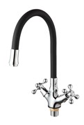 Смеситель для кухни с силиконовым изливом  D153810-1,  чёрный и  хром, угол поворота 180°
