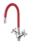 Смеситель для кухни с силиконовым изливом  D153810-4,  красный и  хром, угол поворота 180°