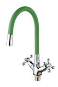 Смеситель для кухни с силиконовым изливом  D153810-5,  зелёный и  хром, угол поворота 180°