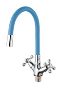 Смеситель для кухни с силиконовым изливом  D153810-6,  синий и  хром, угол поворота 180°