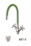 Смеситель для кухни с силиконовым изливом  D153807-5,  зелёный и  хром, угол поворота 180°