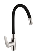 Смеситель для кухни с силиконовым изливом  D155302-1,  чёрный и  хром