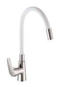 Смеситель для кухни с силиконовым изливом  D155302-3,  белый и  хром