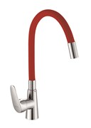 Смеситель для кухни с силиконовым изливом  D155302-4,  красный и  хром