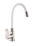 Смеситель для кухни с силиконовым изливом  D155318-3,  белый и  хром