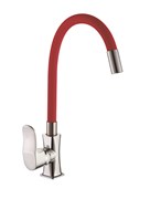 Смеситель для кухни с силиконовым изливом  D155318-4,  красный и  хром