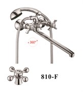 Смеситель для ванны с плоским изливом D145810-F,  шланг, лейка, крепление для лейки, эксцентрик