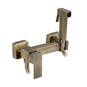 Смеситель с квадратной гигиенической лейкой, из нержавеющей стали, квадратный корпус, цвет БРОНЗА.