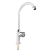 Кран на одну воду, высокий излив, ПРЕМИУМ, металлокерамика, белый, из высокопрочного пластика АБС