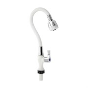 Кран на одну воду, гибкий излив с двухрежимным аэратором, металлокерамика, белого цвета, из высокопрочного пластика АБС