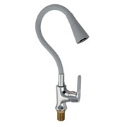 Смеситель для кухни с гибким изливом, шаровый, СЕРЫЙ излив с конусным двухрежимным аэратором, корпус ХРОМ.