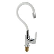 Смеситель для кухни с гибким изливом, шаровый, БЕЛЫЙ излив, корпус ХРОМ.