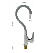 Смеситель для кухни с гибким изливом, шаровый, СЕРЫЙ излив, корпус ХРОМ.