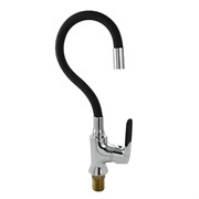 Смеситель для кухни с гибким изливом, шаровый, ЧЁРНЫЙ излив, корпус ХРОМ.