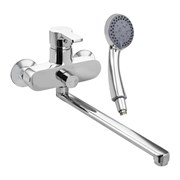 Смеситель в ванную, шаровый, длинный излив, c дивертором на корпусе