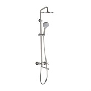 Смеситель вентильный + стойка душевая "тропический душ" с двумя круглыми лейками, с длинным изливом, нержавеющая сталь 304, цвет САТИН.